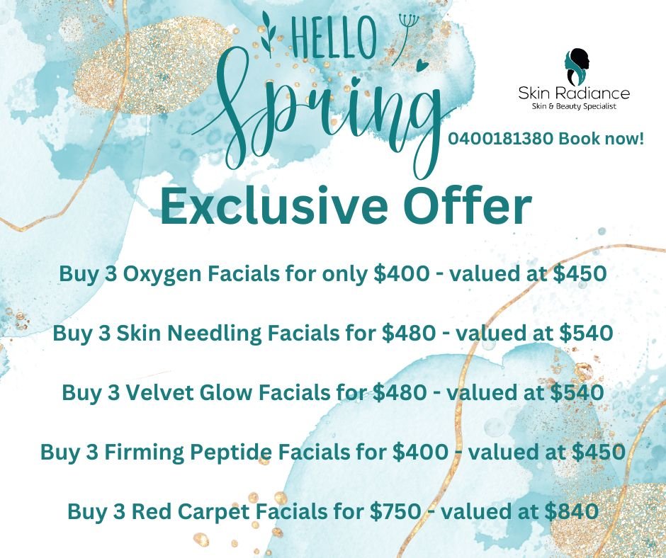Buy 3 Oxygen Facials for only $400 – valued at $450 Buy 3 Skin Needling Facials for $480 – valued at $540 Buy 3 Velvet Glow Facials for $480 – valued at $540 Buy 3 Firming Peptide Facials for $400